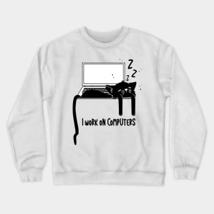 A Sleeping Cat on The Computer Crewneck Sweatshirt